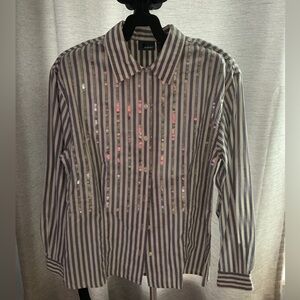Retro glam moment Vintage Lizwear striped button-down shirt 100% Cotton Sz M